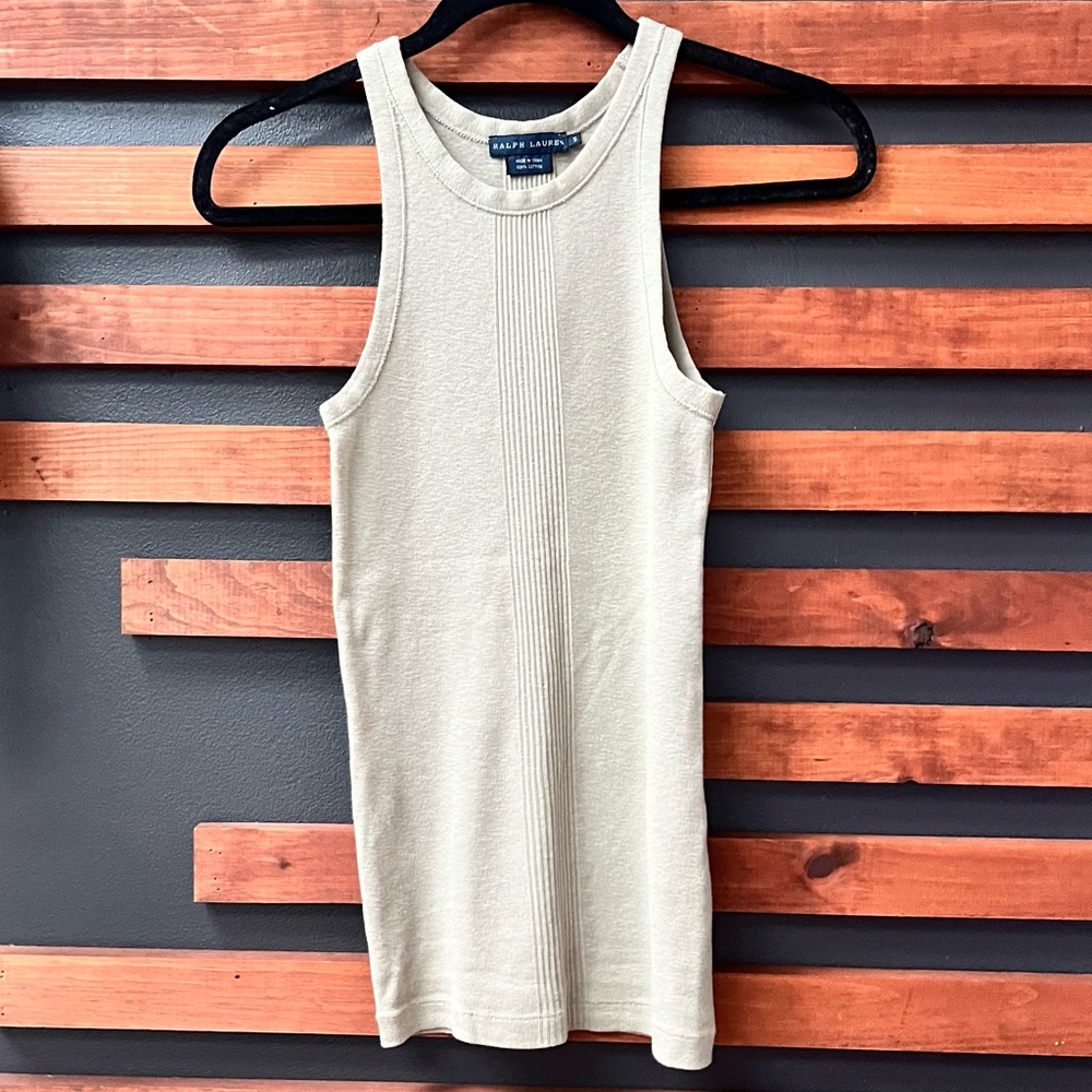 Ralph Lauren Cream Tan Olive Ribbed Tank Top Small 90s vintage